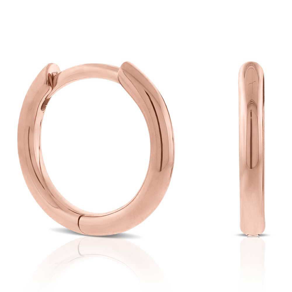 12MM Smooth Huggie Hoop Earrings, 14K Rose Gold