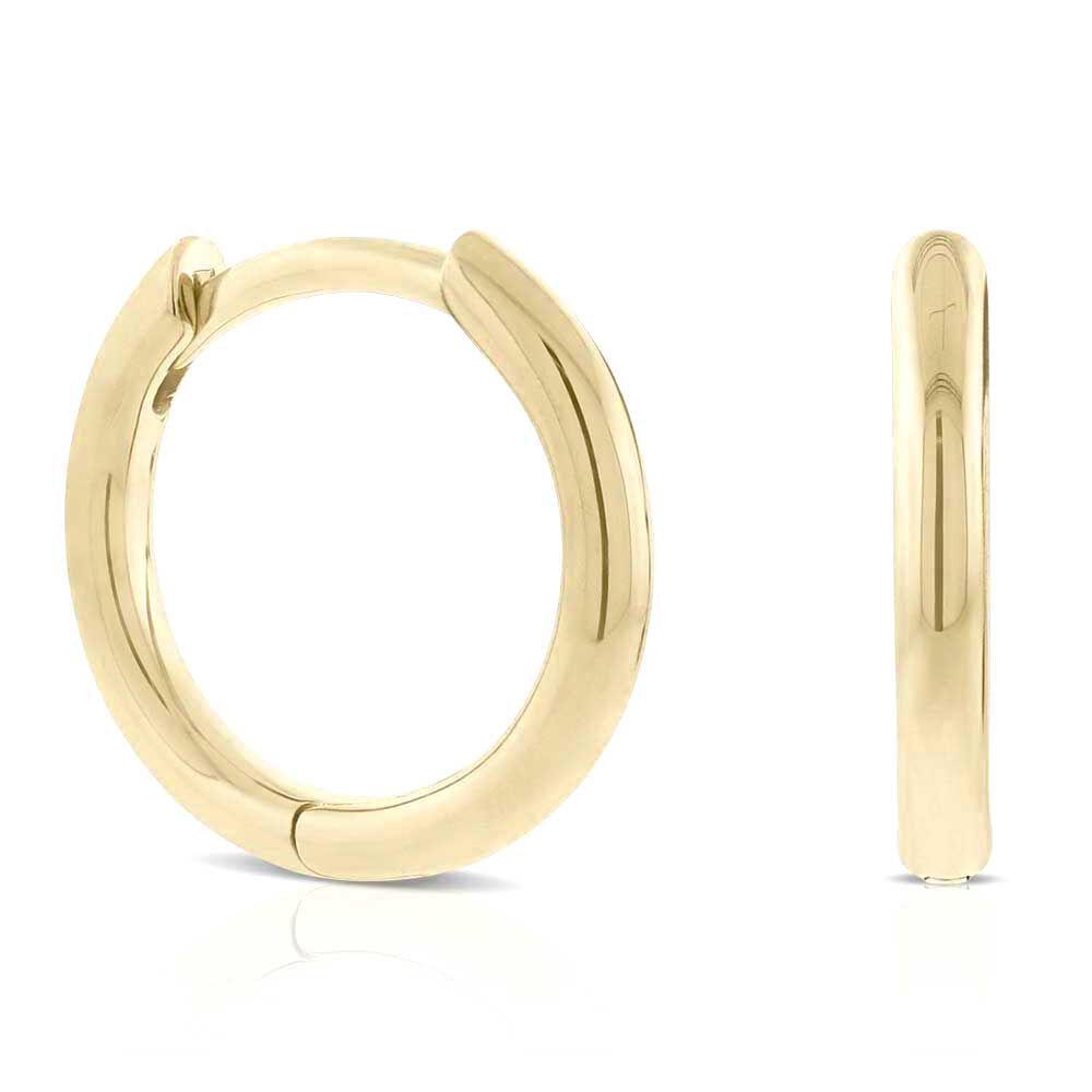 12MM Smooth Huggie Hoop Earrings, 14K Yellow Gold