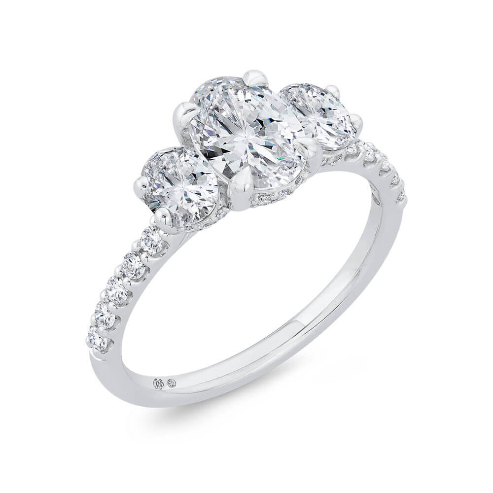 Bella Ponte 3-Stone Oval Diamond Engagement Ring 14K