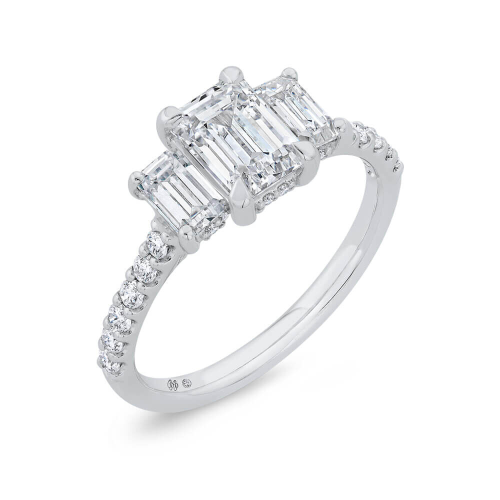 Bella Ponte 3-Stone Emerald Cut Diamond Engagement Ring 14K