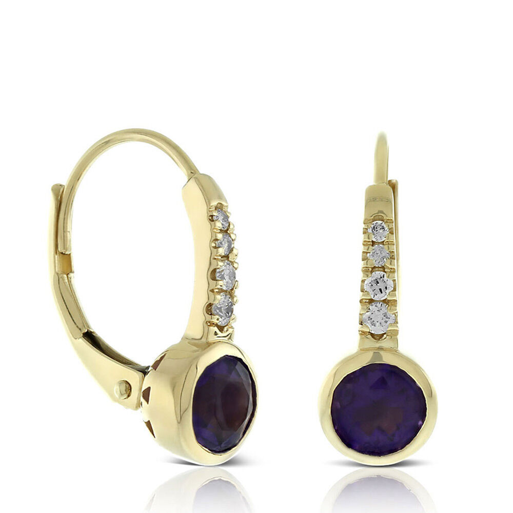 Bezel Set Amethyst & Diamond Earrings 14K