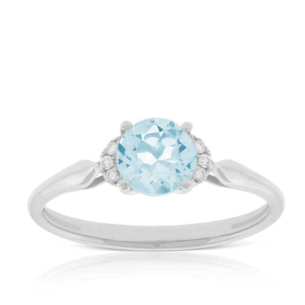 Aquamarine & Diamond Ring 14K