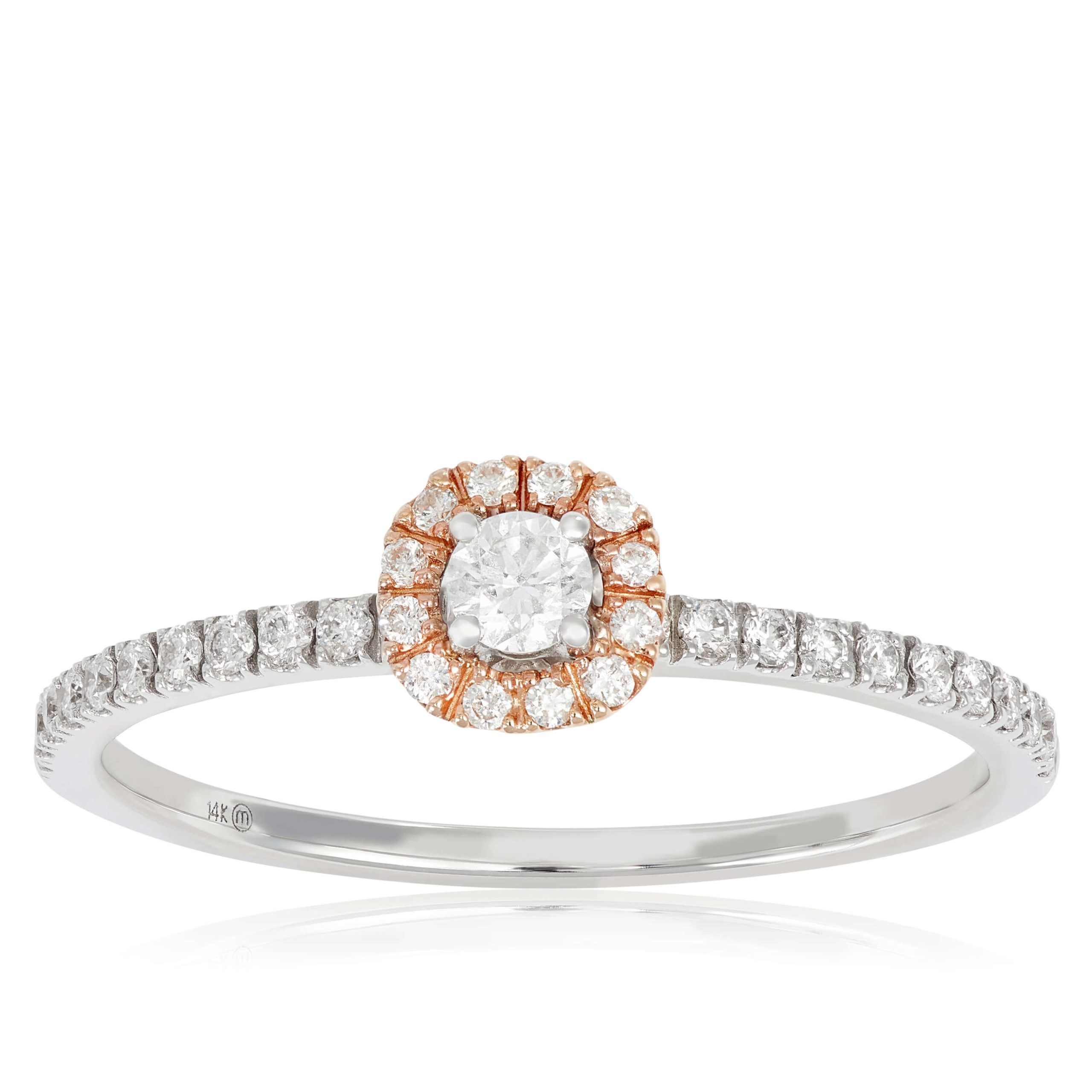 Two-Tone Diamond Halo Ring 14K