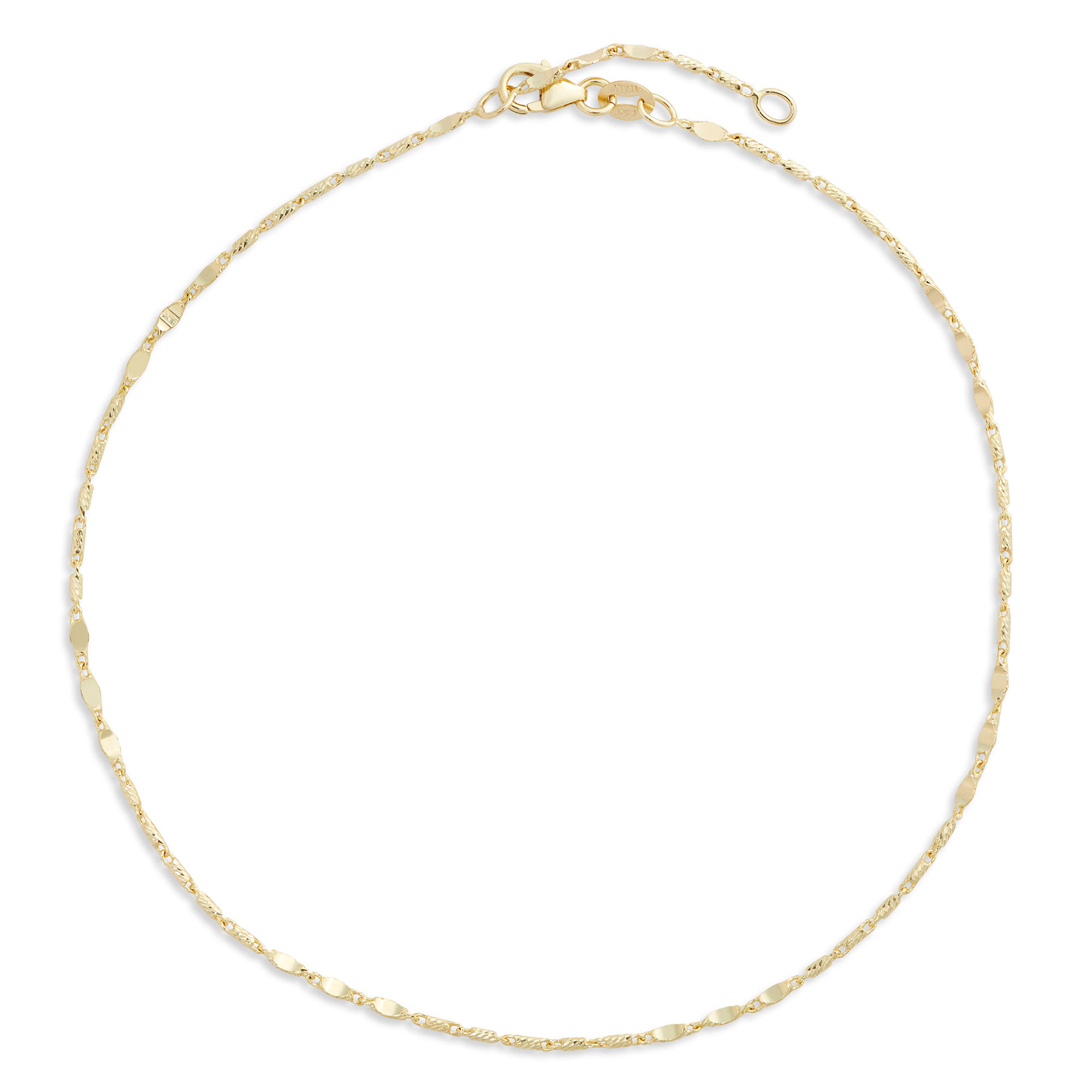 10-Inch Barrel Link and Station Anklet, 14K Yellow Gold