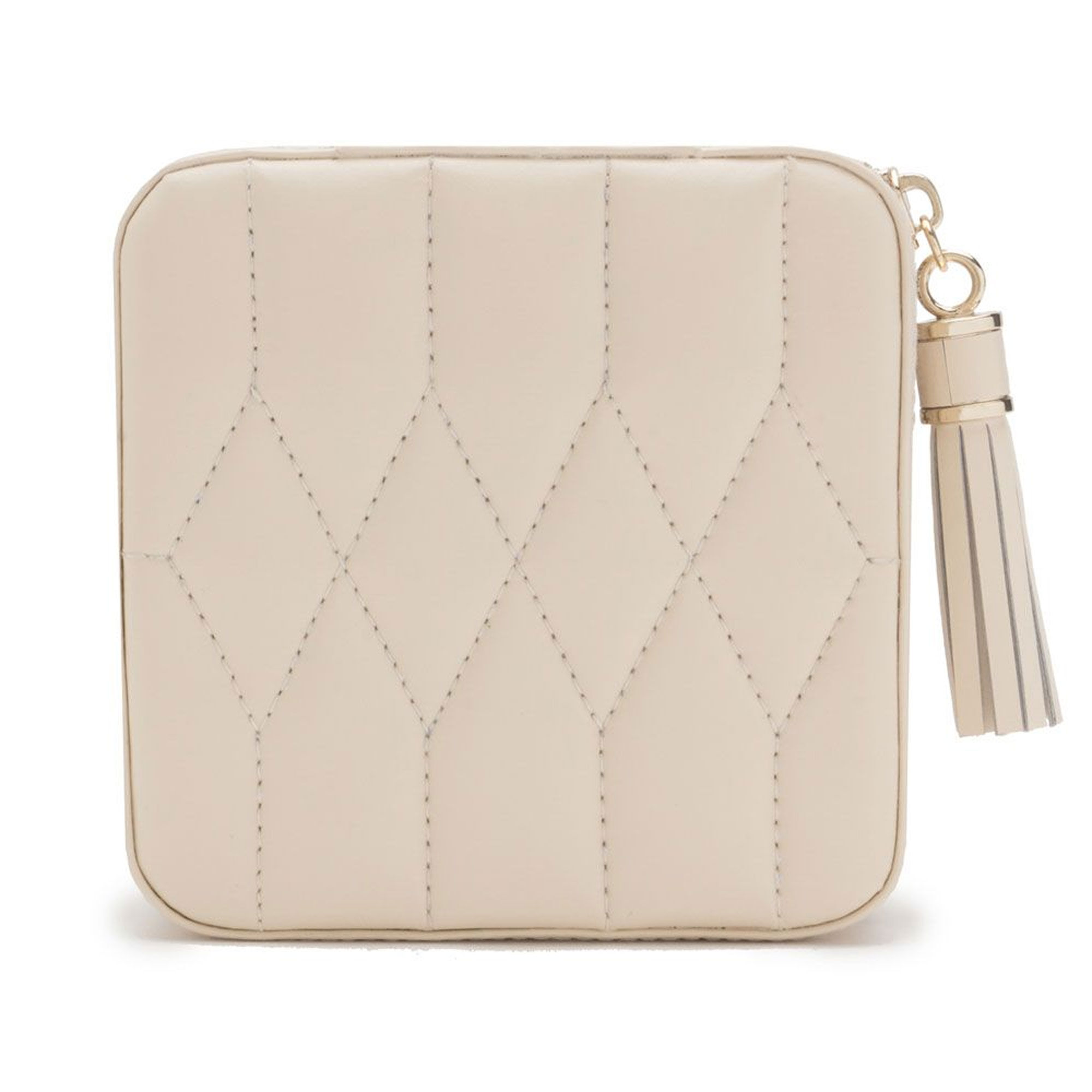 WOLF Caroline Beige Leather Zip Travel Case