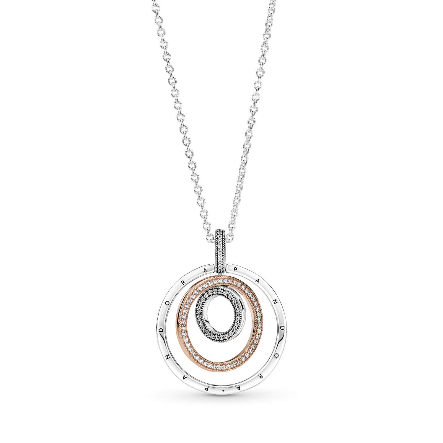 Pandora Two-tone Circles CZ Pendant & Necklace