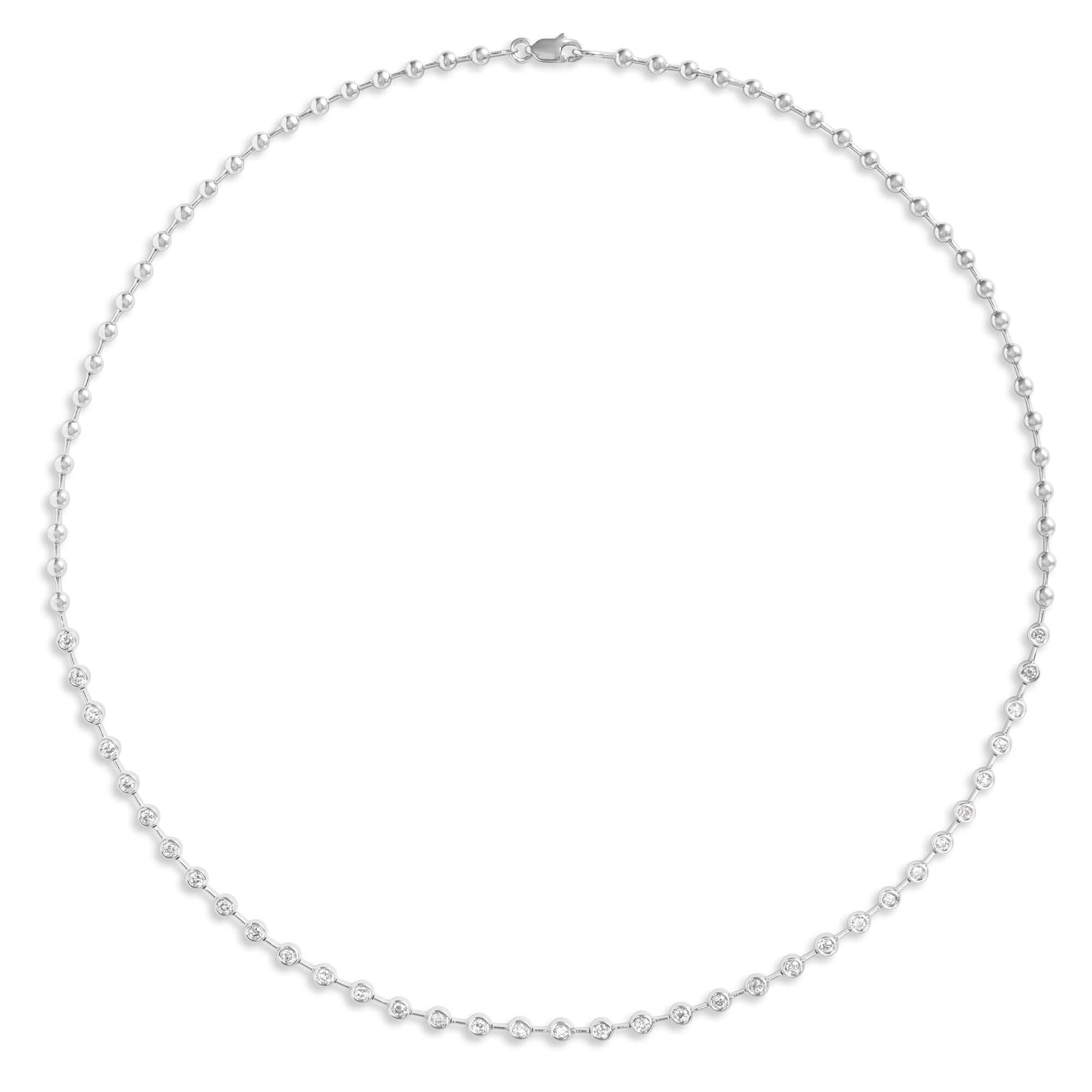 17-Inch Bezel Set Diamond Station Necklace, 14K White Gold
