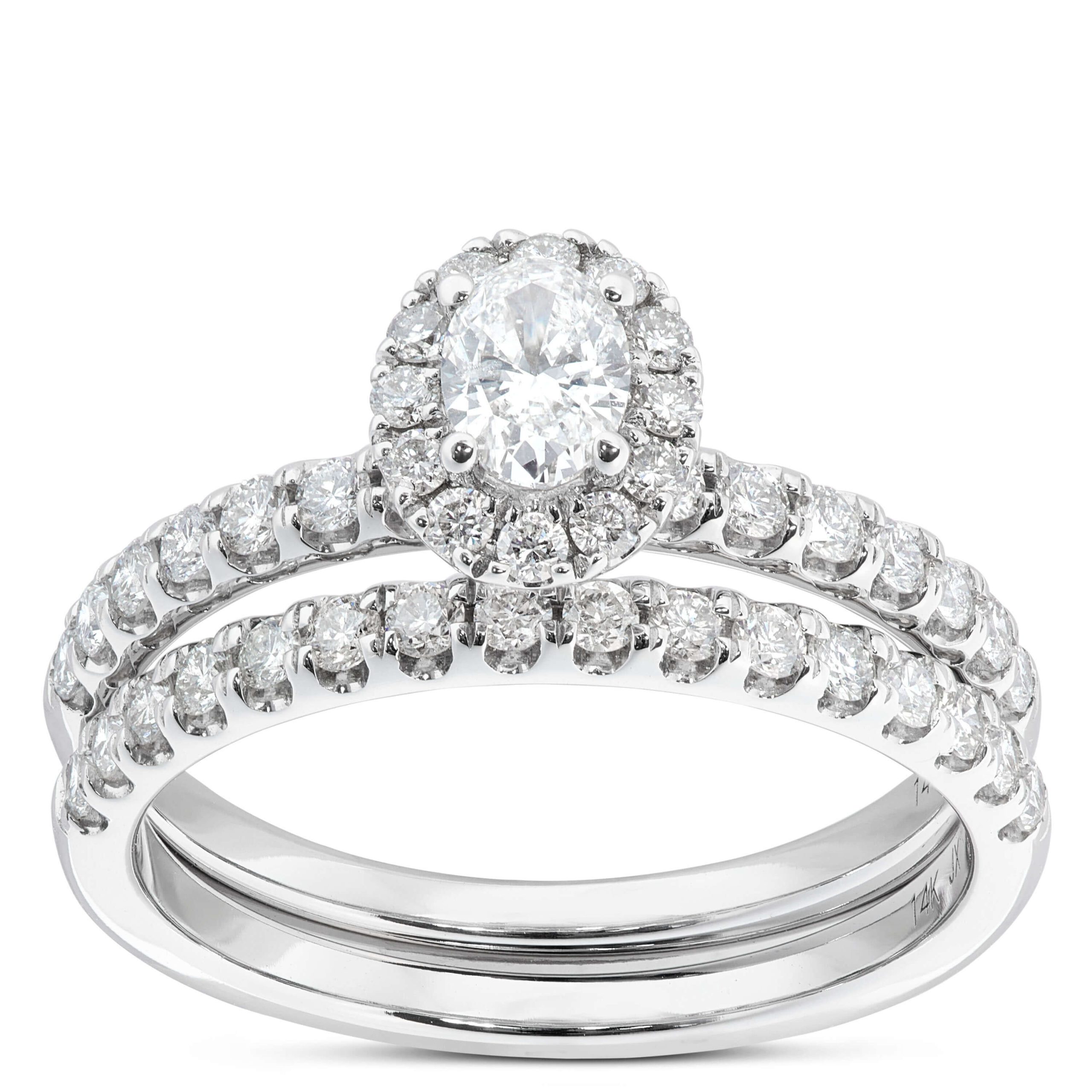Fancy Cut Diamond Halo Bridal Set, 14K White Gold