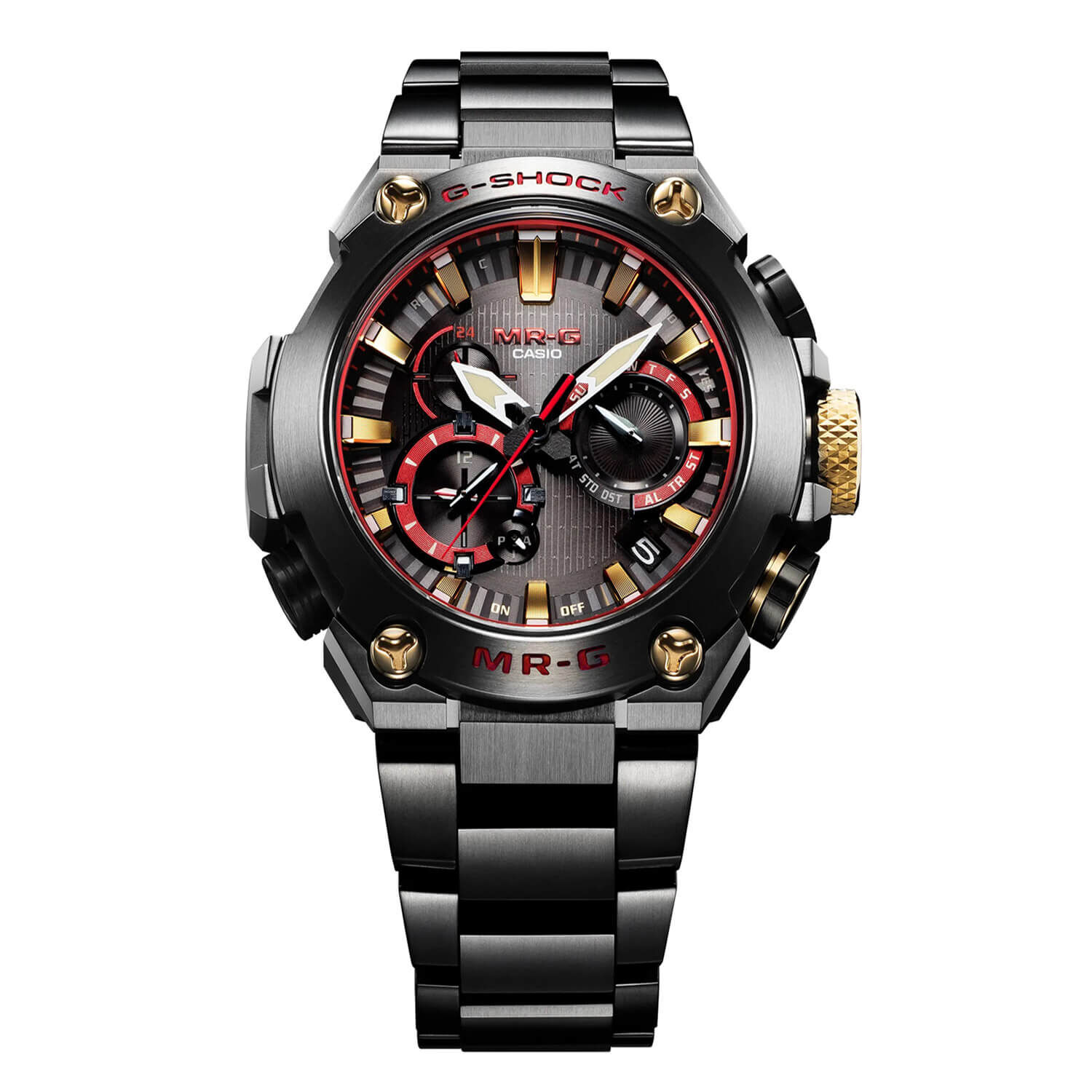 G-Shock MR-G Watch Red Accent Dial Black Bracelet, 55mm