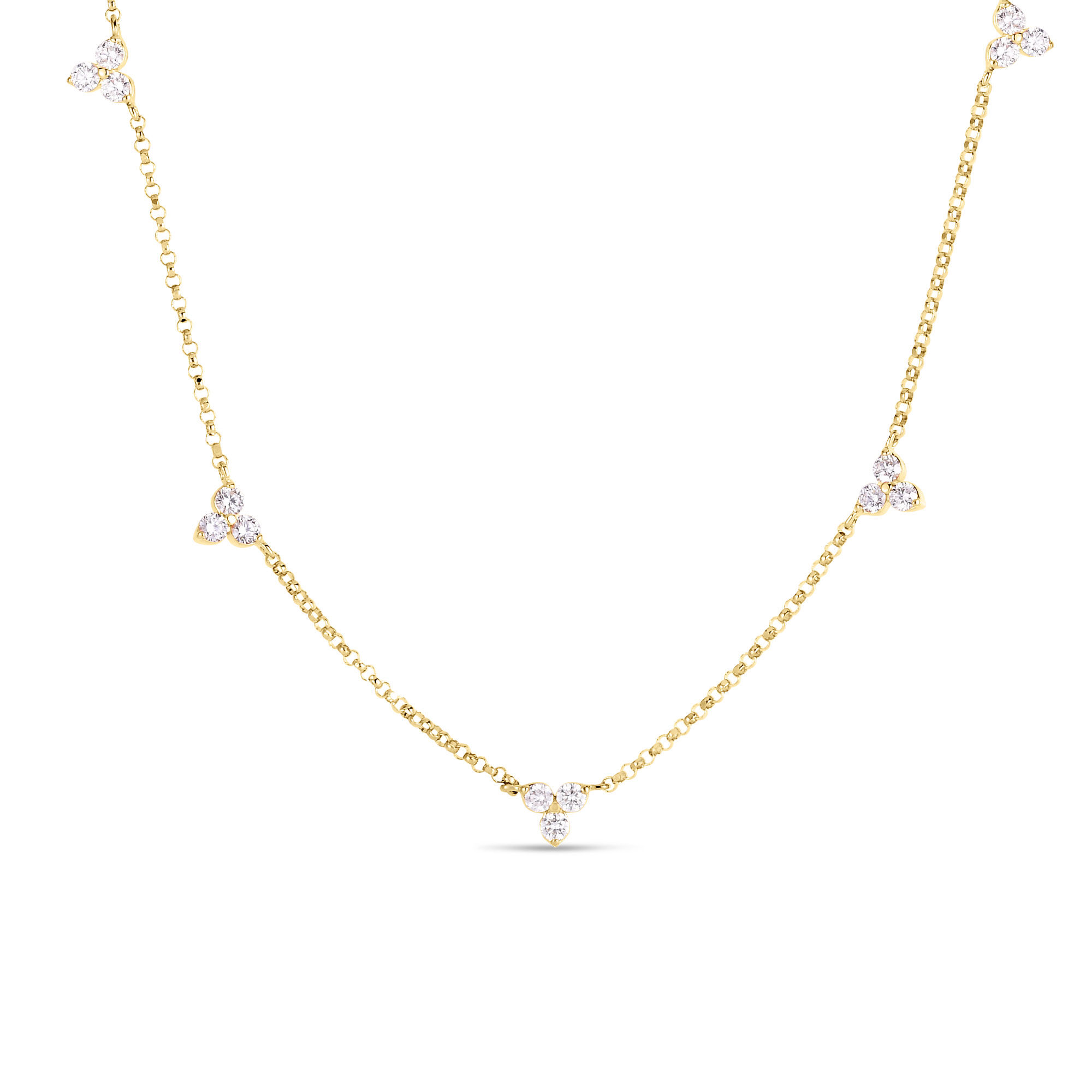 Roberto Coin Diamonds By The Inch 5 Station Flower Necklace 18K Yellow Gold, 17"