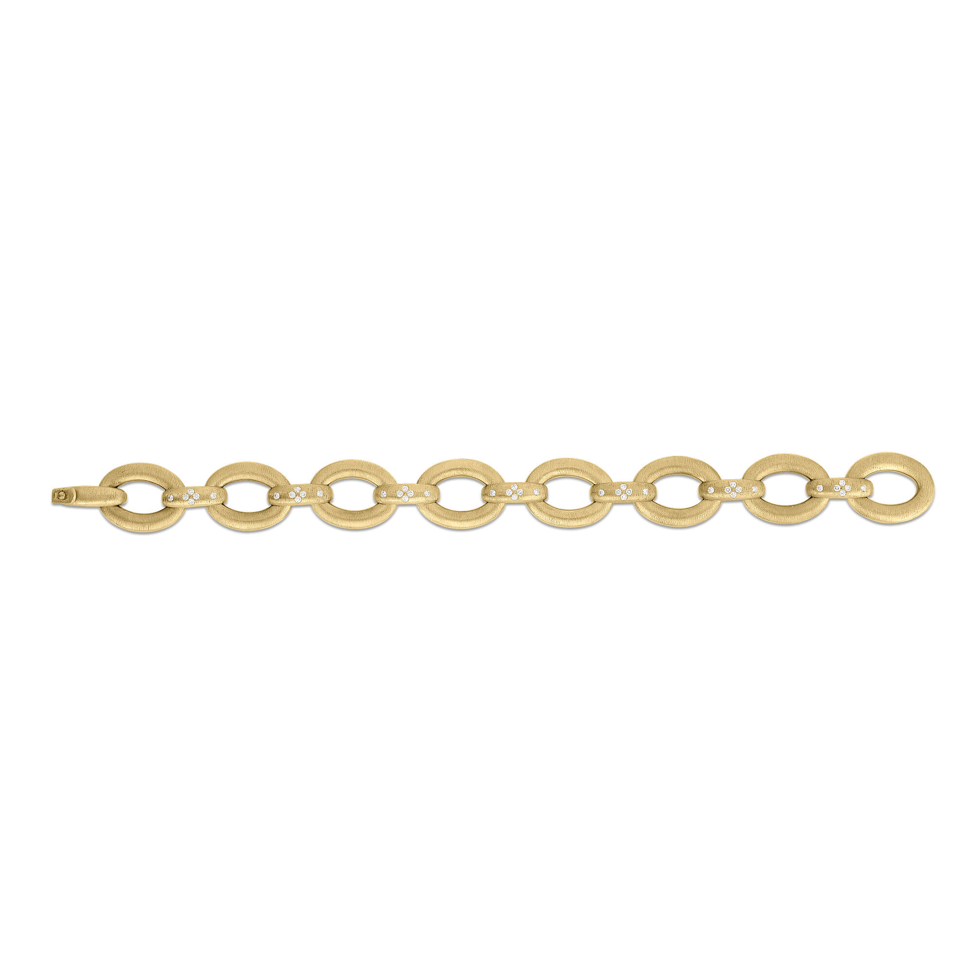 Roberto Coin Duchessa Satin Oval and Diamond Accent Link Bracelet 18K Yellow Gold, 7.5"