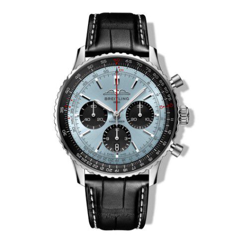 Breitling Navitimer B01 Chronograph Watch Steel Case Ice Blue Dial, Black Leather Strap, 43mm