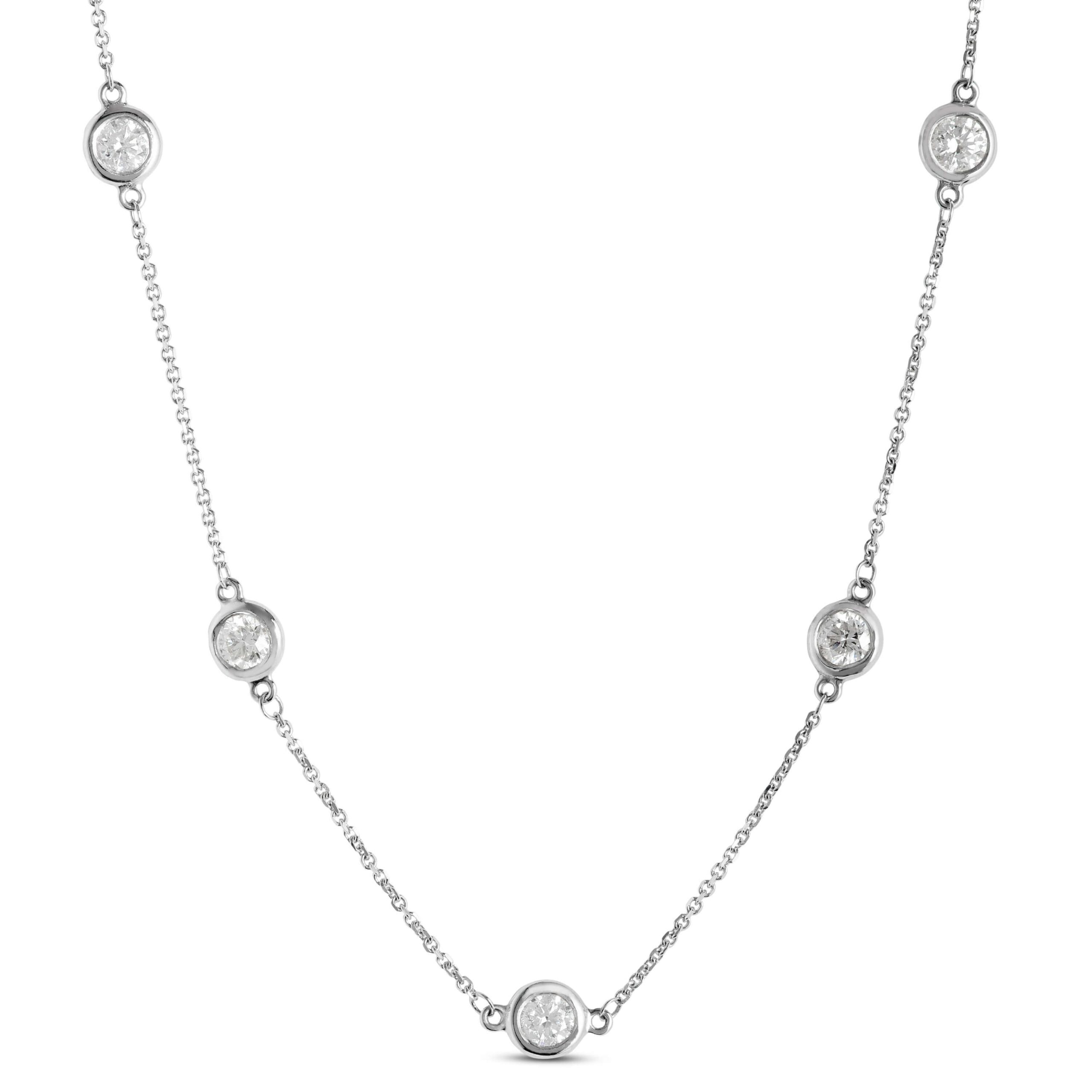 12 Station Bezel Set Diamond Necklace, 14k White Gold