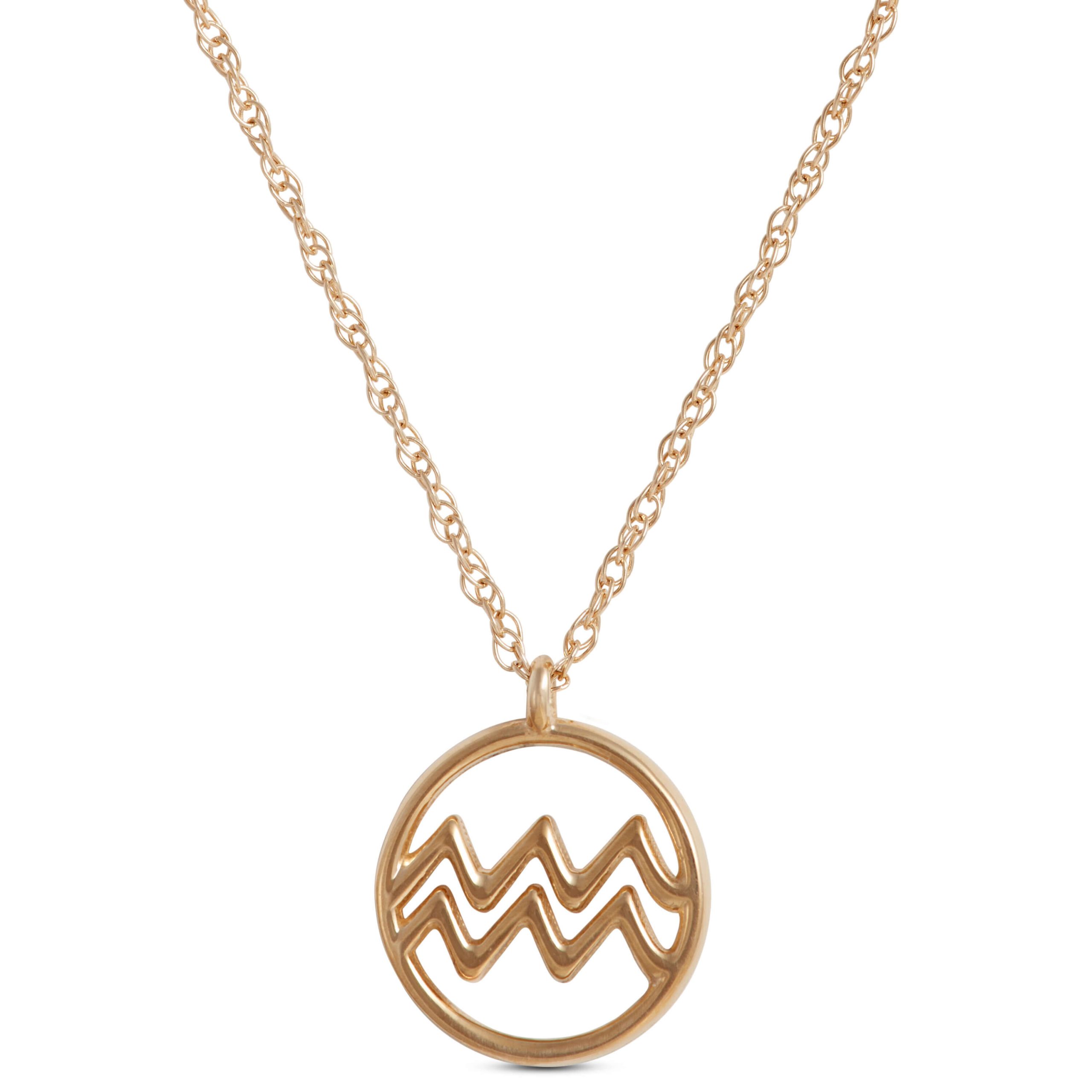 Aquarius Zodiac Sign Pendant Necklace, 14K Yellow Gold