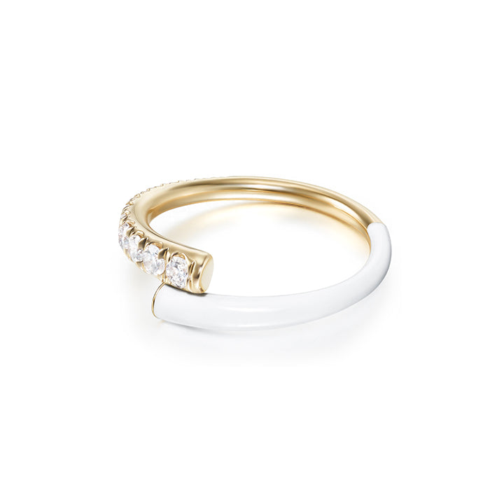 Melissa Kaye 18K Gold Lola White Enamel Pinky Ring