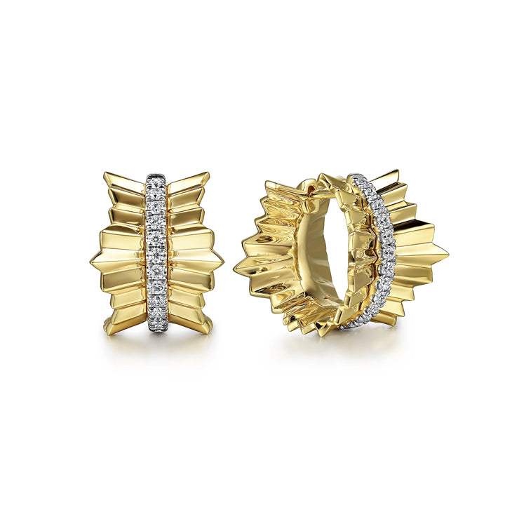 Gabriel & Co. 14K Yellow Gold Diamond Cut Textured Huggie Earrings - EG14854Y45JJ