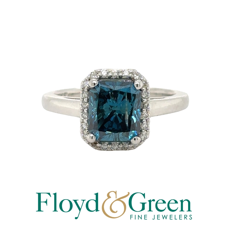 Blue Diamond Halo Ring