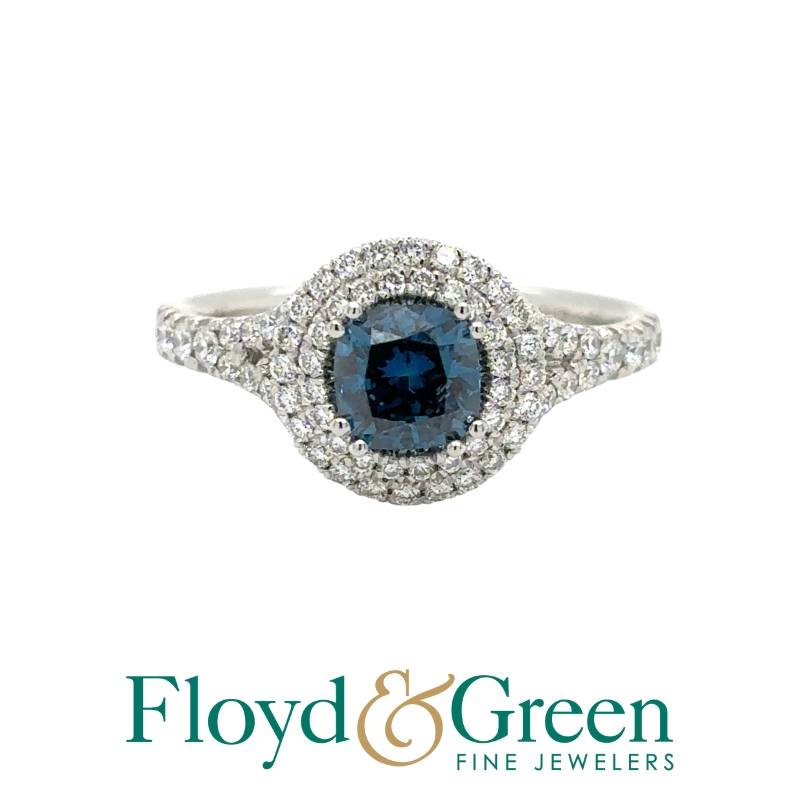 Blue Diamond Double Halo Ring