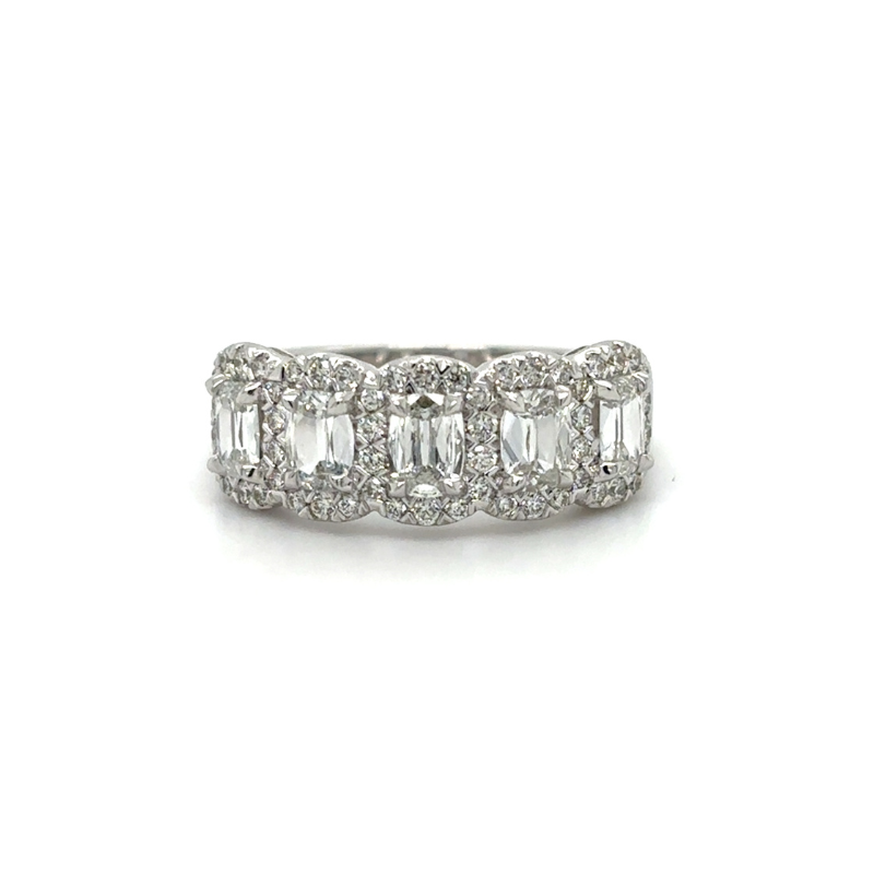 HENRI DAUSSI 5 Stone Cushion Diamond Halo Band