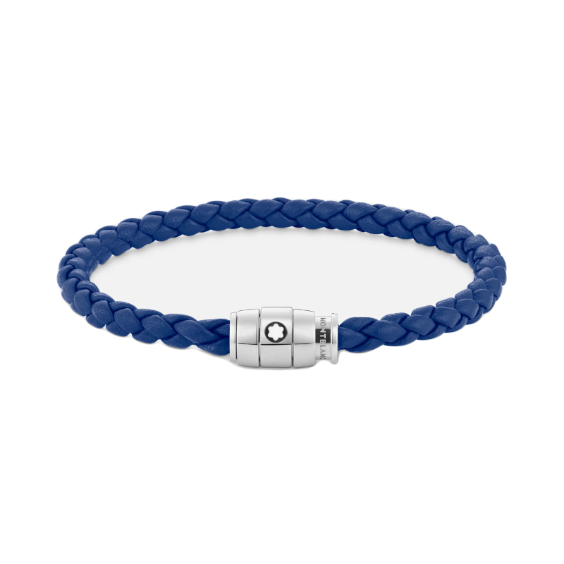 Montblanc Steel 3 Ring Closing Blue Leather Bracelet MB130899