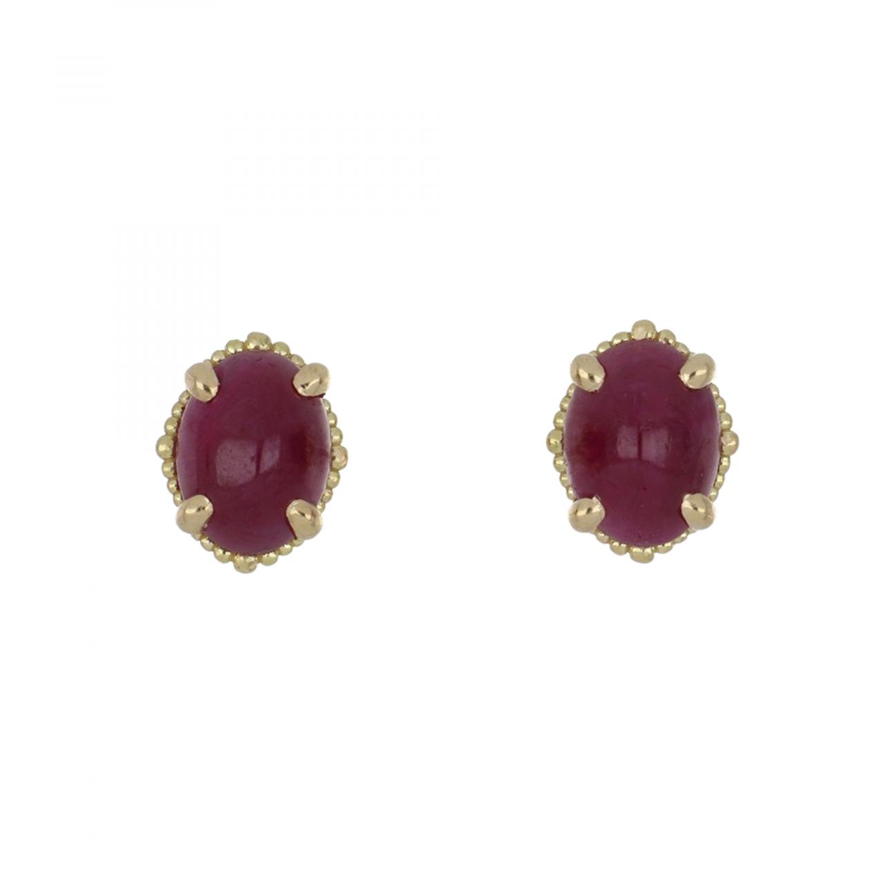 Tenenbaum Cabochon Ruby Stud Earrings