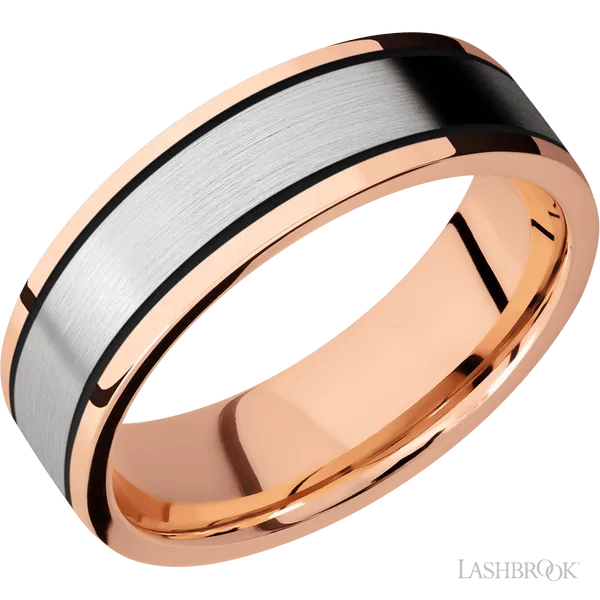14K Rose Gold with Polish Finish and 14K White Gold Inlay