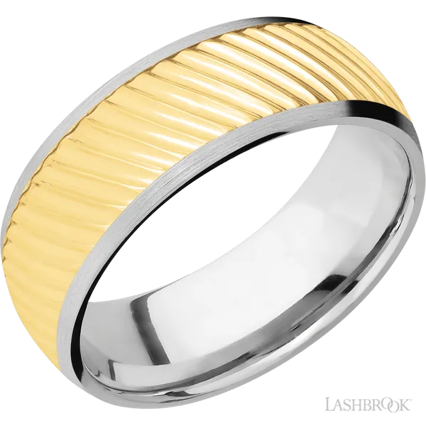 14K White Gold with Satin Finish and 14K Yellow Gold Inlay