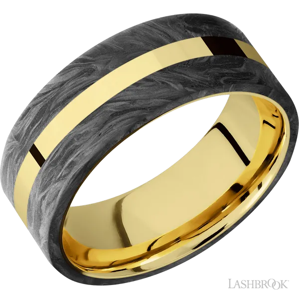 14K Yellow Gold with Polish Finish and Forged Carbon Fiber Inlay