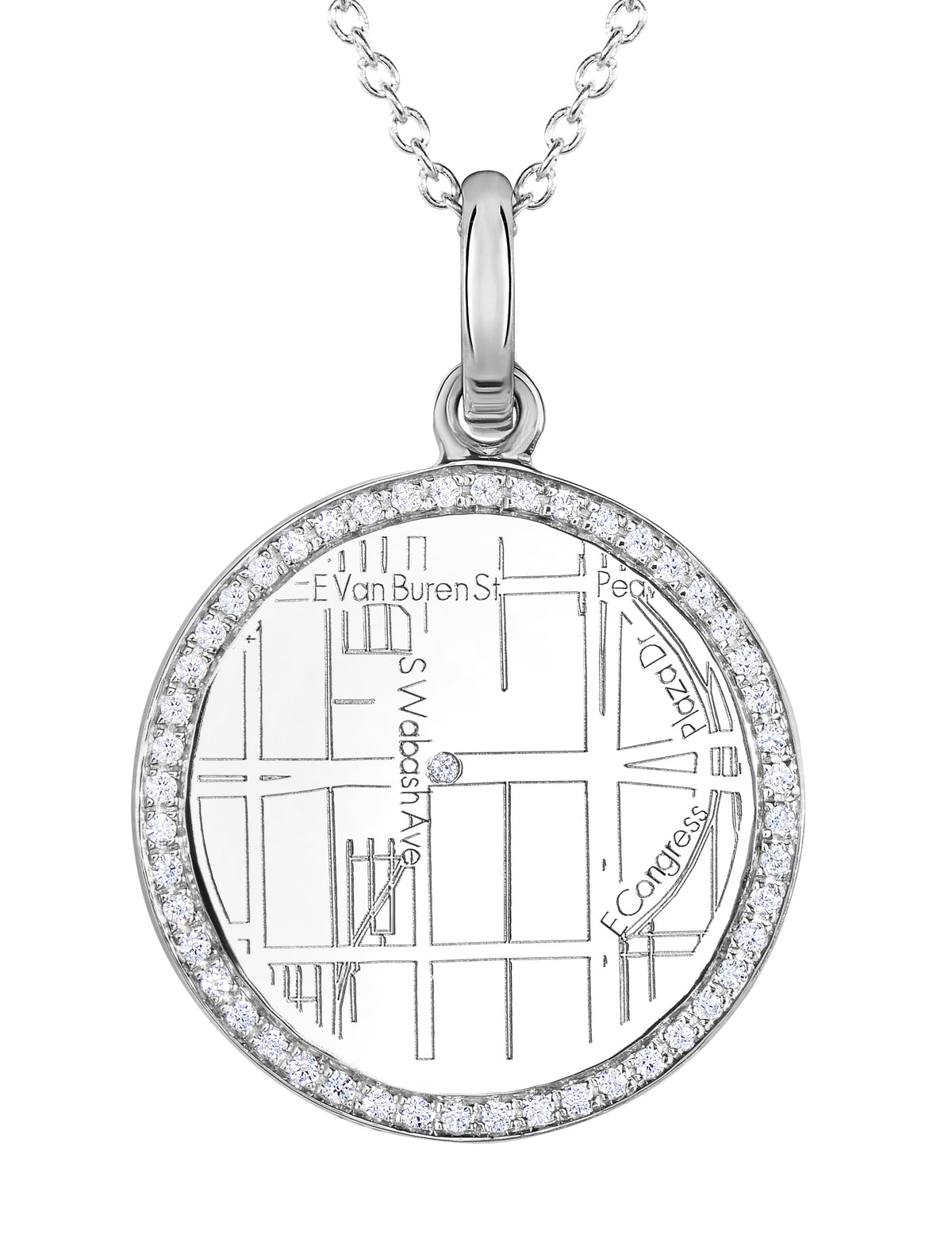 A.JAFFE WHITE GOLD ROUND MAP PENDANT WITH DIAMONDS