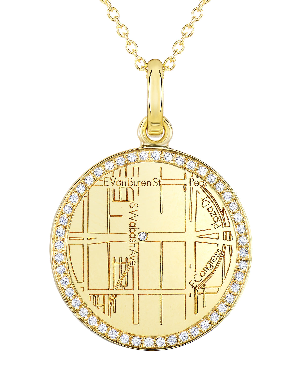 A.JAFFE YELLOW GOLD ROUND MAP PENDANT WITH DIAMONDS