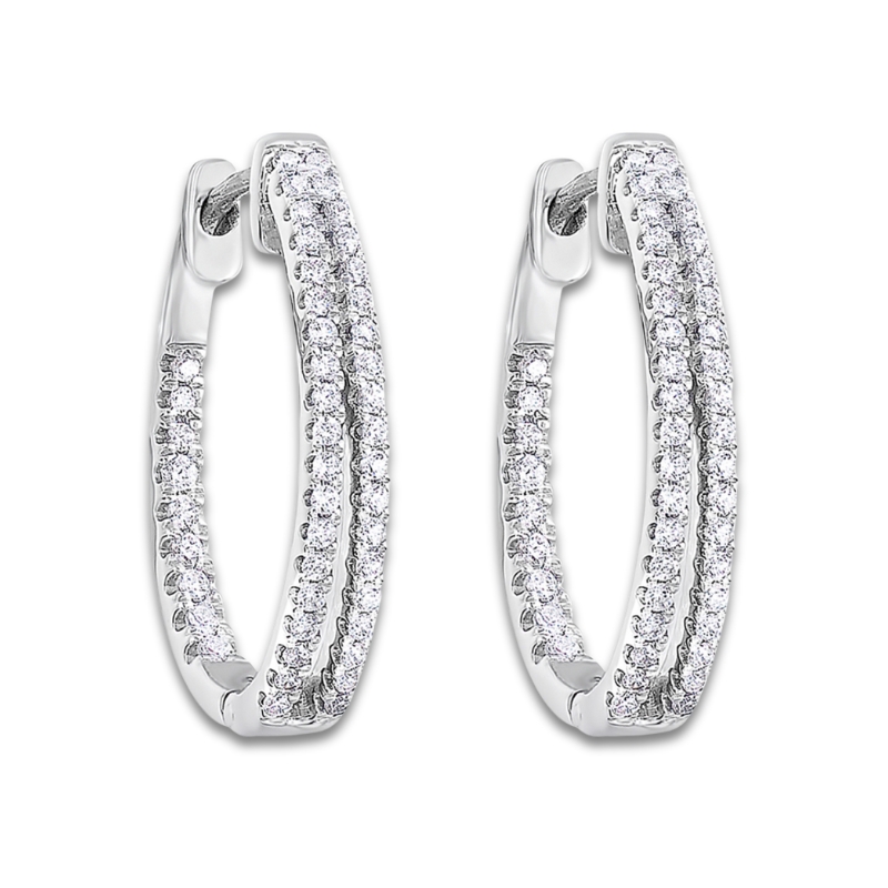 Double Row Diamond Inside Out Hoop Earrings