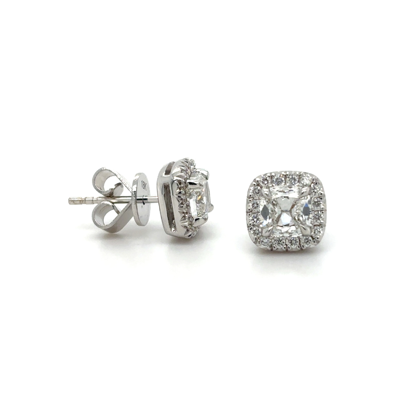 HENRI DAUSSI Cushion Halo Diamond Stud Earrings