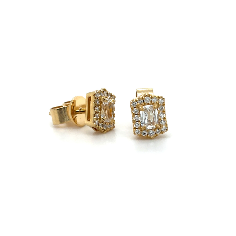 HENRI DAUSSI Cushion Diamond Halo Stud Earrings