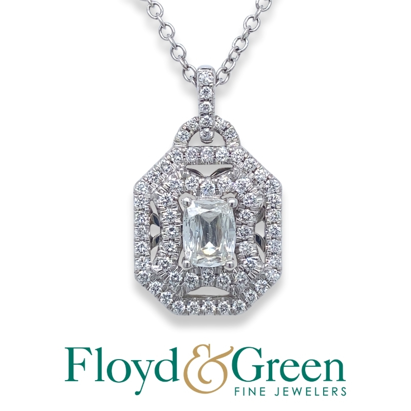 MARTIN FLYER Cushion Cut Diamond Pendant Necklace