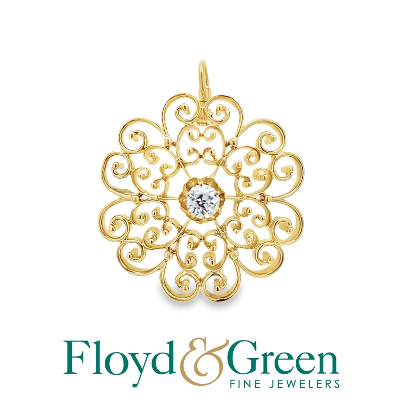 Diamond Solitaire Filigree Pendant