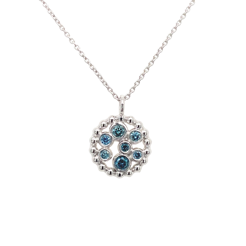Blue Diamond Bubble Pendant Necklace