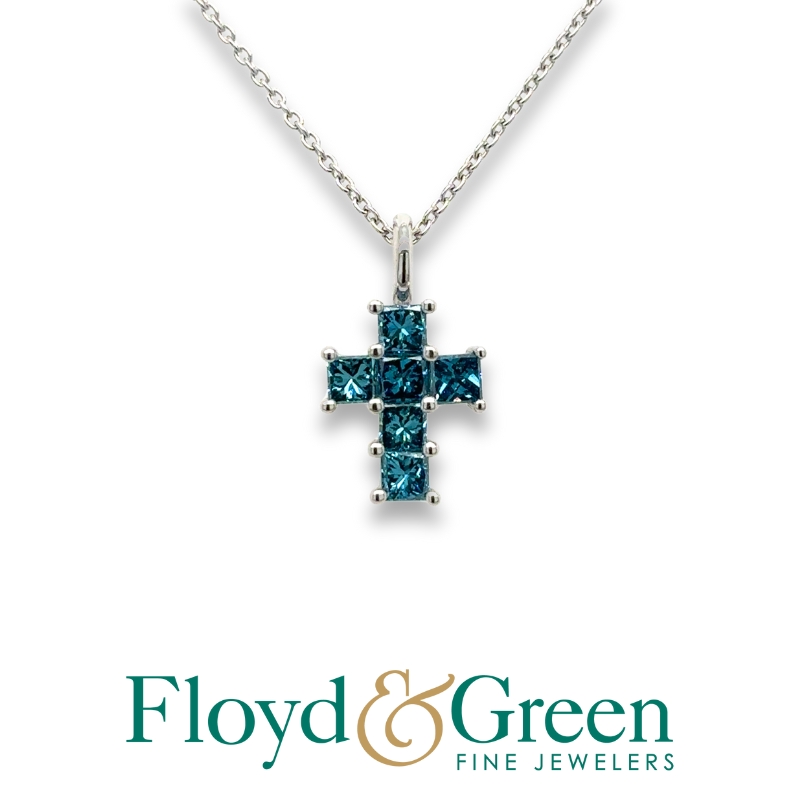 Blue Diamond Cross Pendant Necklace