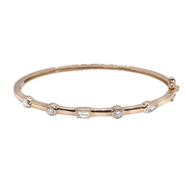 .98ctw Multishape Diamond Station Hinged Bangle- 14k Yellow Gold