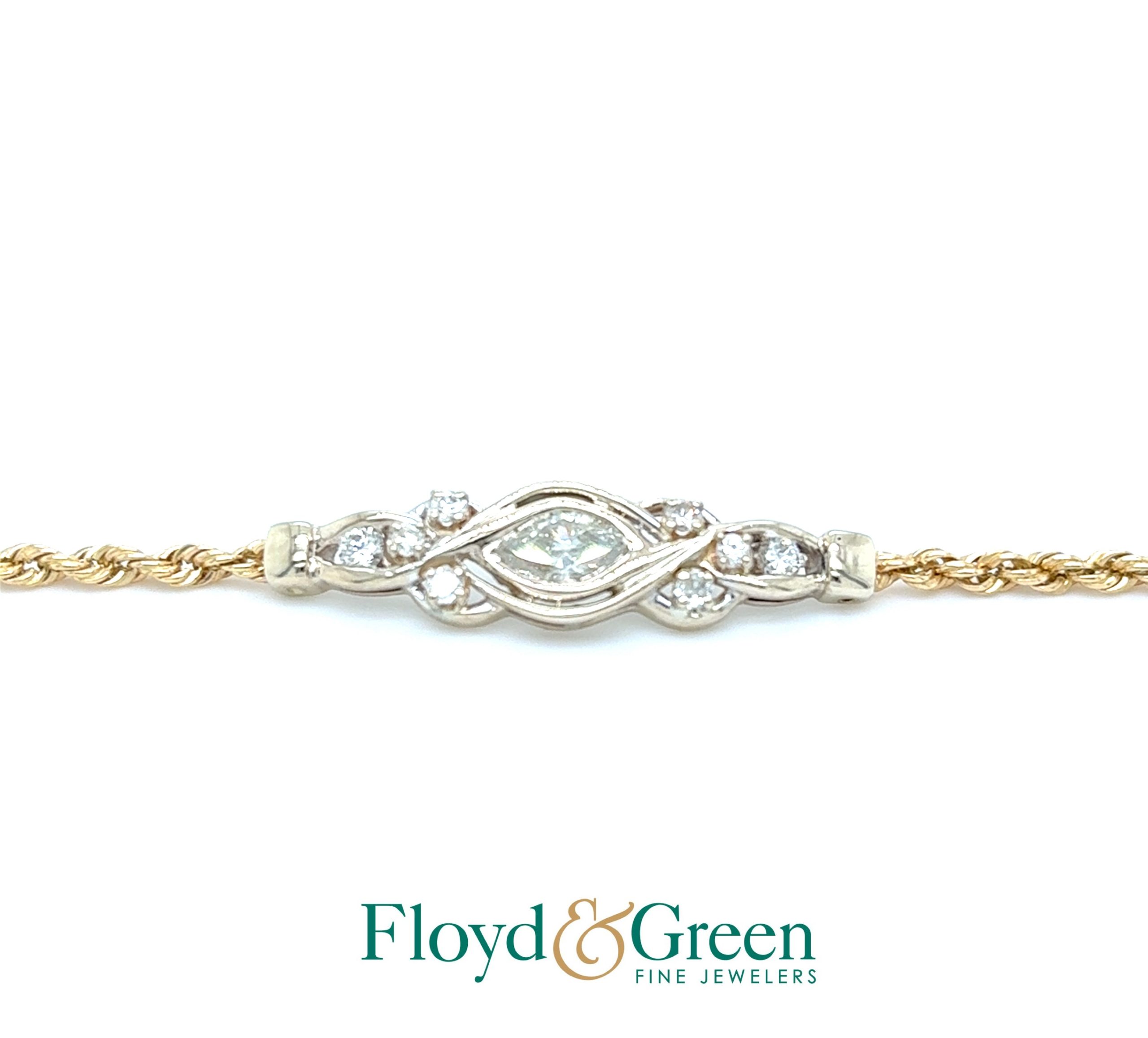 14K Two-Tone Diamond Rope Bracelet, 1 Marq, 0.49ct, H SI1, 8 Round, 0.34ct, H SI1-SI2, 8 inch