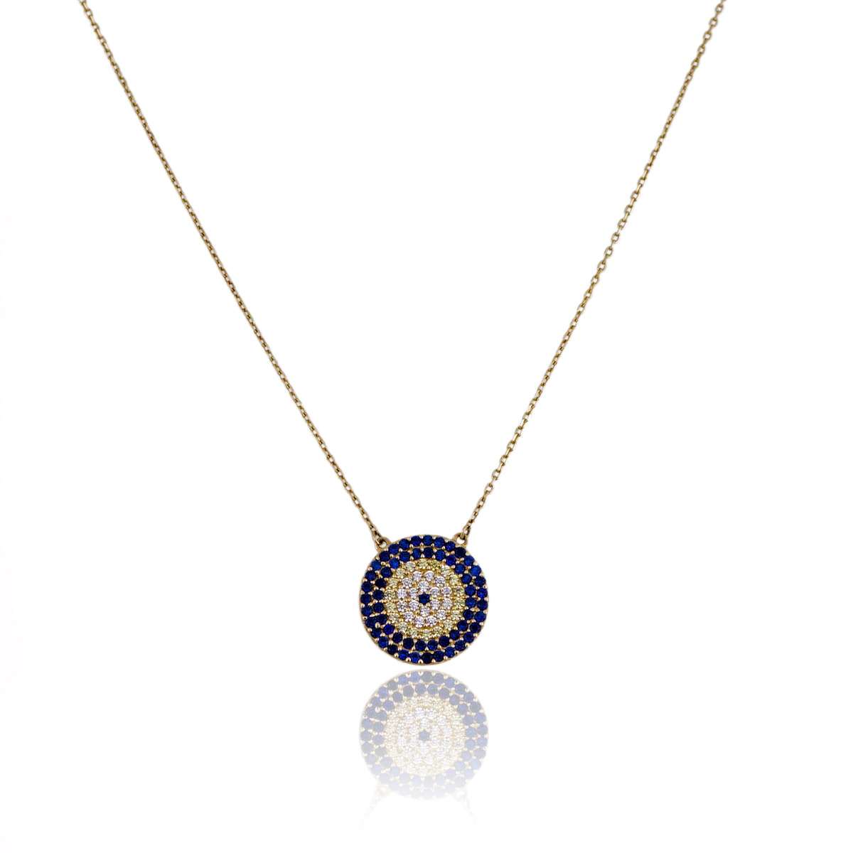 14k Gold 2 Colors Round Pendant and Chain Set