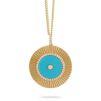 18K Yellow Gold Diamond Medallion with Turquoise