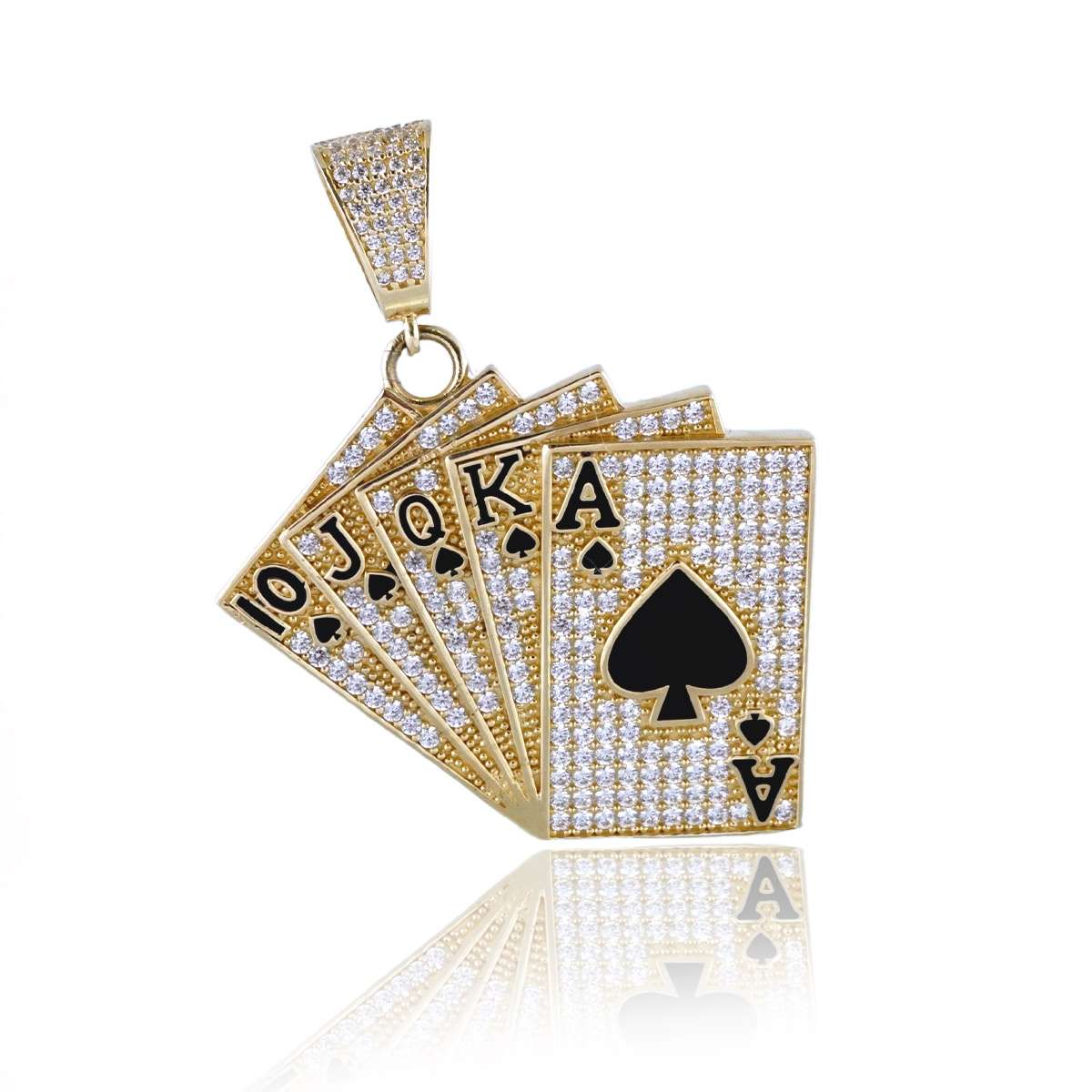10k Gold CZ Cards Pendant