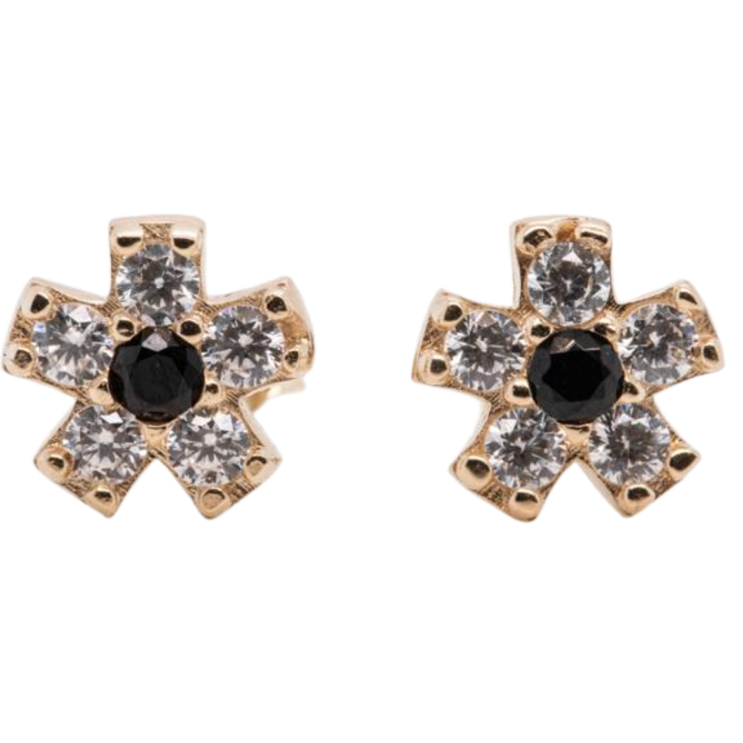 14 Kt Yellow gold Black CZ push back Earring