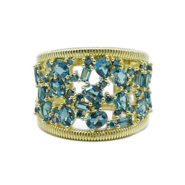 Sloane Street London Blue Topaz and Blue Diamond Ring - 18k Yellow Gold