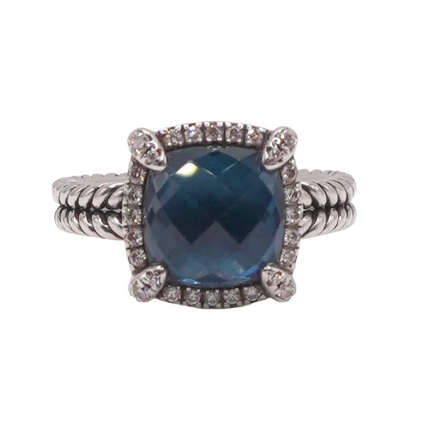David Yurman Haptom Blue Topaz and Diamond Sterling Silver Ring