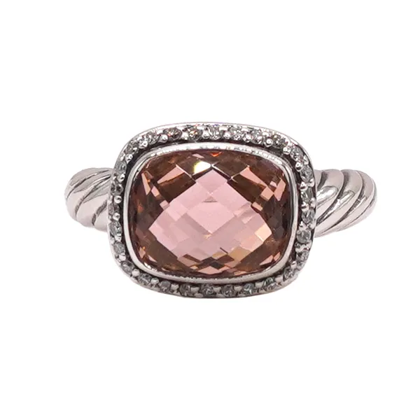 David Yurman Sterling Silver Noblesse Morganite and Diamond Ring