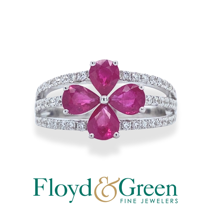 Diamond & Ruby Flower Ring