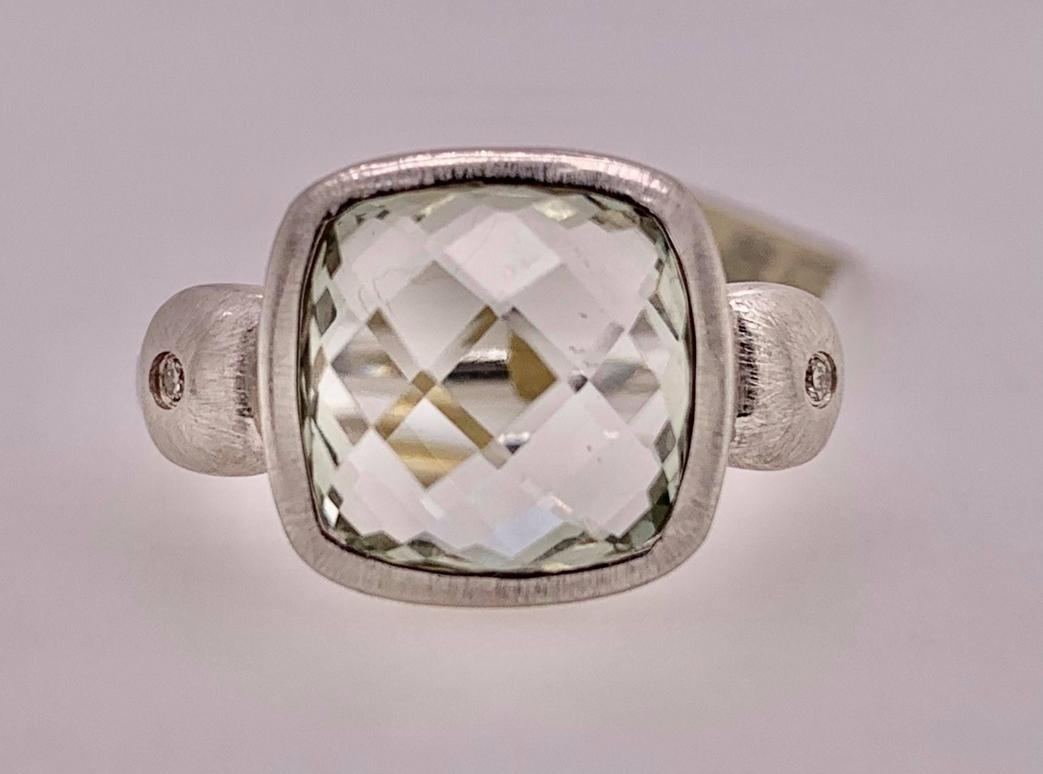 14K Green Amethyst & Diamond Ring