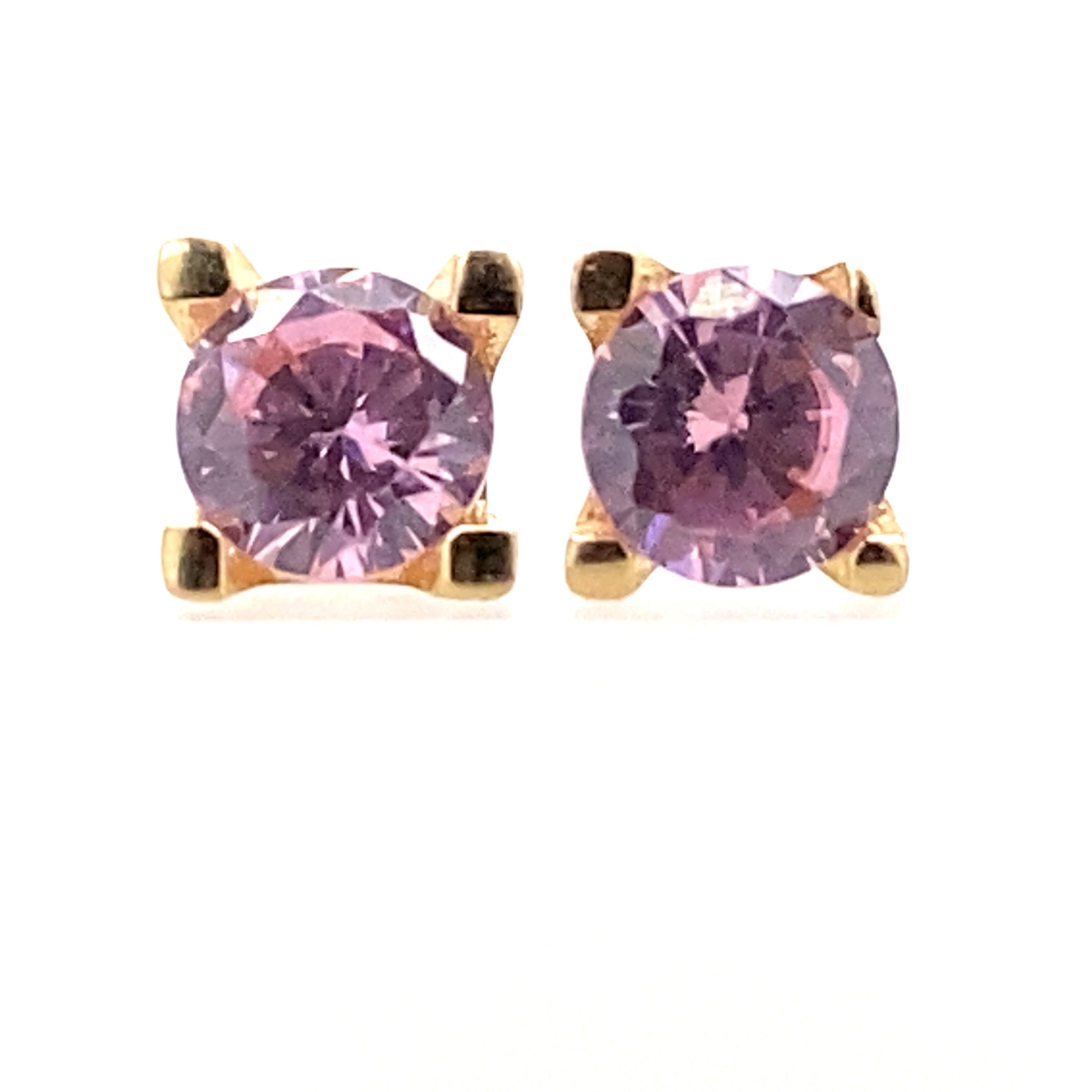 Light Pink CZ 14 K Gold Pushback Earring
