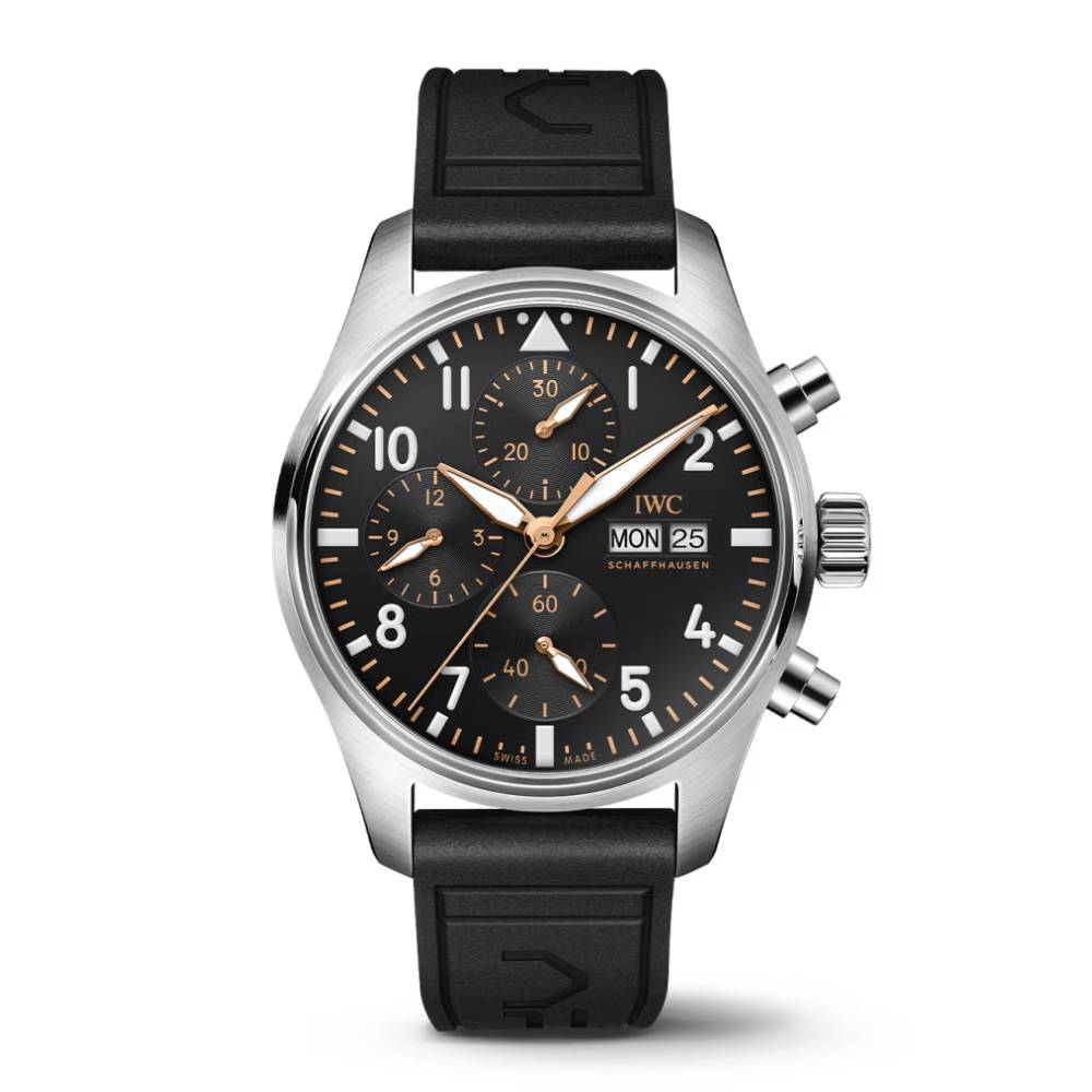 2025 Model IWC Pilot’s Chronograph APXGP 41mm – Ref: IW388116 Black Dial in Stainless Steel Case, Black Rubber